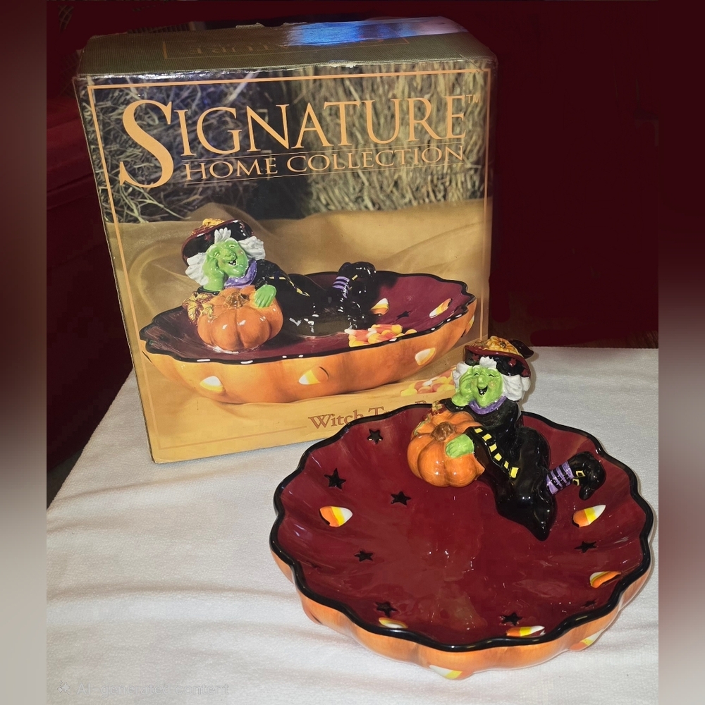 Witch Treat Bowl Halloween Vintage Signature Home Collection Pumpkin Candy Bowl